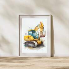 Cartoon Bulldozer Bagger Baufahrzeuge Wandkunst Drucke für Kinderzimmer, Babyzimmer (ungerahmt)