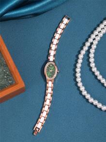 1 Peça Relógio de Quartzo Feminino Clássico Minimalista com Pulseira de Cerâmica Branca, Mostrador Oval Incrustado de Zircônia, Adequado para o Dia a Dia, Festas, Presentes de Aniversário