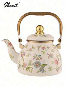 shoxil 1 件 1.2L/1.5L 搪瓷咖啡壶、茶壶、煮茶壶、家用煮茶壶、茶壶、大容量炉灶壶、适用于燃气/电磁炉/IH 炉灶、复古手冲壶、适合用电炉燃气煮茶和咖啡