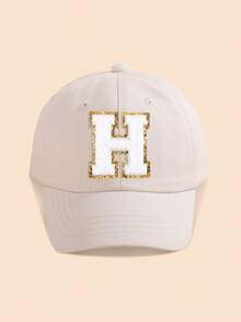 1 szt. Jednolita beżowa czapka baseballowa z dekoracją liter, dla dziewczynek w wieku 1-5 lat, codzienny ubiór na wiosnę i lato