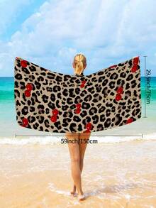 1pc Leopard Print And Cherry Sized Beach Towel, Ultra-Fine Fiber Quick Drying Absorbent Sand Proof Beach Towel, Suitable For Travel, Swimming Pool, Diving, Surfing, Yoga, Camping, Motorcycle Club Gatherings, Essential For Summer Beach Travel, Multifunctional Beach Towel For Vacation Bathroom Decoration, Available In Multiple Colors, Beach Accessories, Pool Float - Hot Pink - View 13