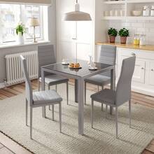 Jooli H 75cm Dining Table And Chairs Set 4, Glass Kitchen Table With 4 Faux Leather High Back Chairs Modern Dining Room Sets For Home Kitchen Office, Grey - Grey - View 7
