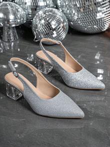 Women's Pointed Toe Crystal Heel Mary Jane Hollow-Out High Heel Pumps, Suitable For Outings, Parties, Weddings And Other Events - Metallic Silver - View 7