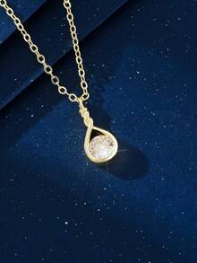 1 件铜合金锆石水滴项链（女士） - 金色 - 查看 2