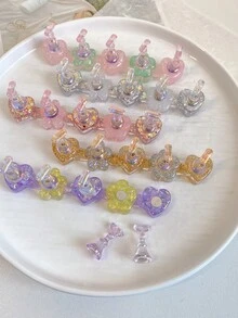 3D树脂亚克力扎染果冻色亮片星星爱心排列底座，配5个极光彩色美甲展示架，日式美甲DIY工具及摄影道具