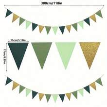 Bendera Hiasan Kertas Meriah Warna Hijau Sage dan Emas Bentuk Segitiga untuk Pesta Wisuda, Ulang Tahun, Pernikahan, Pesta Pengantin, dan Dekorasi - MultiWarna - View 6