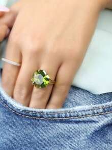 1pc Women's Elegant Green Cubic Zirconia Hexagon Ring, Suitable For Engagement, Valentine's Gift - 綠色 - 查看 6