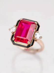 1pc Red Cubic Zirconia Drop Oil Ring, Suitable For Daily Wear For Women