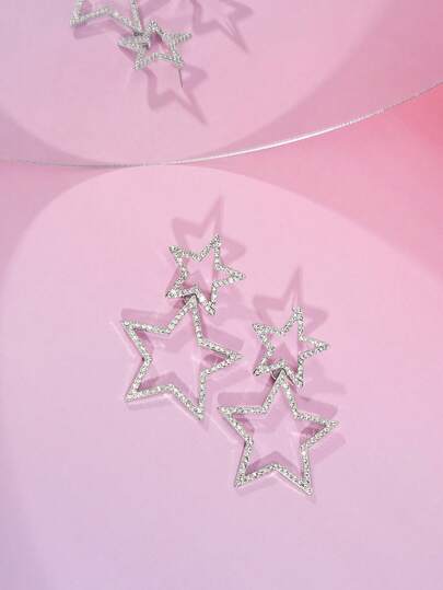 DareSee 1 Pair Women's Pentagram Rhinestone Earrings Music Fest Y2KFest Autumn Winter Gifts