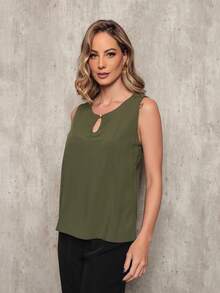 DUOUNO MODAS - TANK TOP IN VISCOSE FABRIC WITH PEARL BUTTON ON THE NECKLINE - WOMEN'S BLOUSES - 軍綠色 - 查看 3