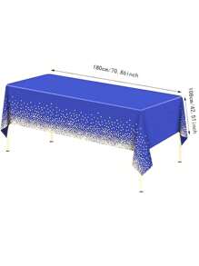 1Pc Rectangular Navy Blue Plastic Tablecloth Golden Dot Blue Table Cloths, 70.86X42.51 Inches Disposable Golden Polka Dot Confetti Dark Blue Table Cover For Wedding Anniversary Birthday Fine Dining Graduation Bridal Shower Party Decoration