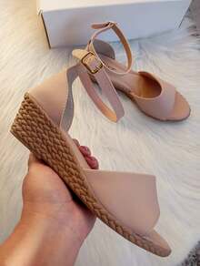 Anabela Sandal Medium Heel 4 Cm Closed Back - 米色 - 查看 3