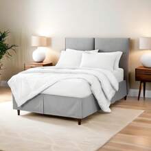 CRUTBare Home Queen Bed Skirt - 15-Inch Tailored Drop Easy Fit - Bed Skirt Beds - Center & Corner Pleats (Queen, White)