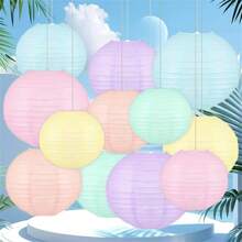 12pcs Soft Pastel Color Hanging Paper Lanterns - Round Neon Chinese Style Lanterns, Suitable For Party, Classroom, Wedding, Birthday And Valentine's Day Decoration, Party Decor | Pastel Color Lanterns | Paper Lanterns, Home Decor Lanterns