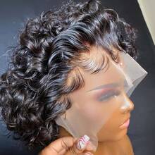 150 Density Pixie Cut Wig Human Hair 13X1 HD Lace 6 Inch Short Curly Pre Plucked Human Hair Wig With Baby Hair Wear And Go Glueless Bob Wigs For Women