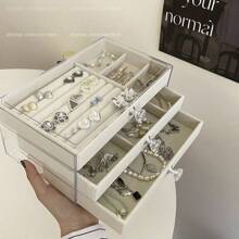 1pc,3 Compartments 5 Layers Velvet Jewelry Box Drawer Jewelry Storage Box,Necklace Earring Ring Jewelry Storage Box,Gift For Women And Girls Large Capacity Portable Jewelry Storage Box,Bathroom Storage Box,Desktop Storage Drawer Box,Stackable Storage Box Storage Rack Drawer Jewelry Box Ring Box Earring Storage Box Drawer Jewelry Storage Box,Three Layers Acrylic Flannel Jewelry Box