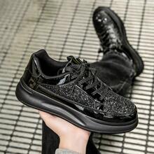 Black Casual Sports Shoes For Women, Non-Slip Soft Bottom Lightweight Thick Sole Round Toe Lace Up Sneakers