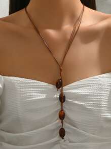 1pc Bohemian Style Elegant Oval Tassel Y-Shaped Long Necklace, Suitable For Women's Daily Wear Or Beach Vacation