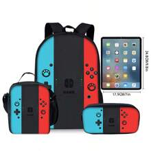 Game Console Pattern Printed Backpack Three Pieces Set (Single-Layer Backpack + Shoulder Strap Lunch Bag + Single-Layer Pencil Bag) School Bag
