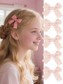 5pcs Vintage Colorful Plaid Butterfly Hair Clips, Suitable For Daily Outfit - Multicolor - View 8