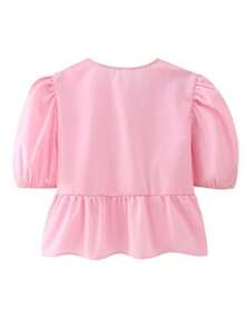Plain    Casual  Cute    Ruffle Hem  Knot  Bow - 粉色 - 查看 2