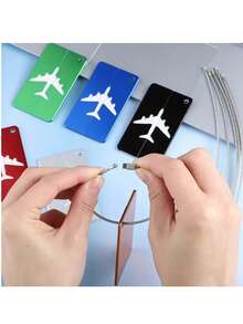 2-4pcs Aluminum Luggage Tag Set, Simple Plane Pattern, Stainless Steel Loop, Airplane Boarding Tags For Travel Carrying Identification, Travel Essentials|Stainless Steel Loop| Luggage Tag, Luggage Tags - MultiWarna - View 5