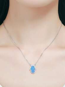 Kaletine قلادة متدلية الموضة مكعب زركونيا و أوبال زخرفة يد الفضة الاسترليني للنساء الزخرفة اليومية قطعة واحدة