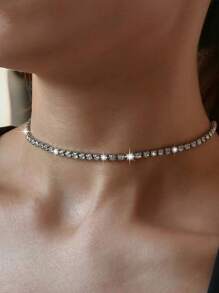 1 Stück Damen Halskette mit Diamantbesatz, Kragen-Choker für festliche Anlässe