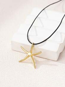 1pc Simple And Exquisite Starfish Pendant Necklace, Black Leather Rope Sexy Chain Suitable For Women's Daily Wear, Beach Jewelry Gift