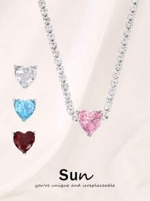 1 pièce Collier pendentif en forme de cœur en zircone coloré en acier inoxydable pour femme. Collier chaîne tennis en zircone de luxe brillante. Bijoux