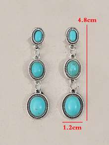 1 Cặp bông tai tua rua ngọc lam phong cách Bohemian cổ điển tối giản, bông tai tua rua ngọc lam tông bạc cổ điển dành cho nữ - Màu Bạc Cổ - Xem 3