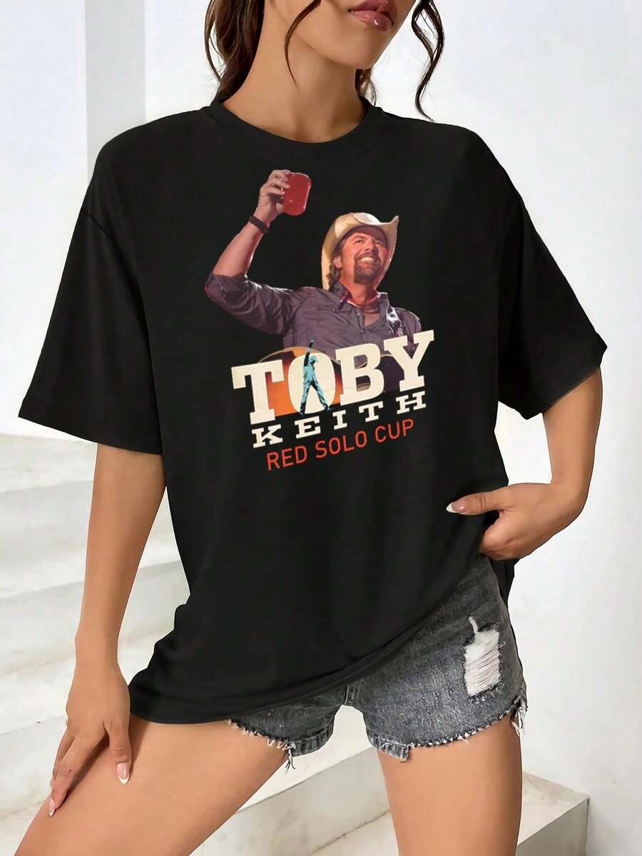 Camiseta de Toby Keith con diseño de vaso rojo Solo Cup para mujer, estilo country americano retro vintage y fuera de la ley - Negro - Ver 1