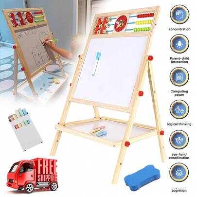 4 in1 Kreidetafel für Kinder Holz Standtafel Magnet Mal Schreib Tafel Schultafel