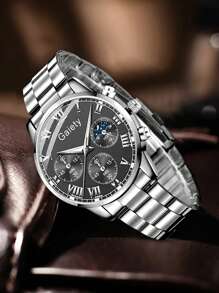2PCS Alloy Strap Men's Watch Set Business Fashion Roman Numeral Scale Circular Dial Quartz Watch Set Suitable For Daily Clothing Matching Or Holiday Gifts