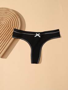 4 件套女士字母腰带丁字裤内裤，透气裆部性感提拉内裤 - 黑色 - 查看 4