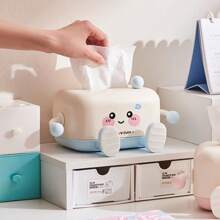 1pc Cute Sports-Shaped Tissue Box With Smiling Face Design - Available In White And Pink, Compact Tabletop Decor For Living Room, Dining Room, Kitchen - Creative Home Gift, Box Decoration, Fun Style, Glossy Surface, Decorative Accessory, Suitable For Interior Designers, Durable Material, Practical Accessory, Interior Design Enthusiasts