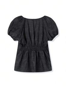 Women Y2k Fairy Grunge Shirts Puff Sleeve V-Neck Button T-Shirts Tunic Tops Slim Fit Going Out Crop Tee Top Teen Girls Vintage Aesthetic Clothes Streetwear - 黑色 - 查看 4