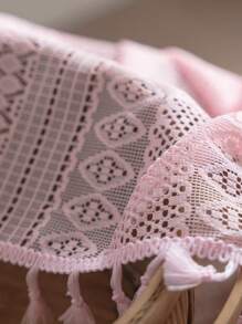 Tokoto 1pc Pink Hollow Out Table Cloth, Bohemian Modern Square Tablecloth, Suitable For Christmas Decor, Halloween Party, Decorating Small Tables, Bedside Tables, Sofas, Cabinets, All Seasons