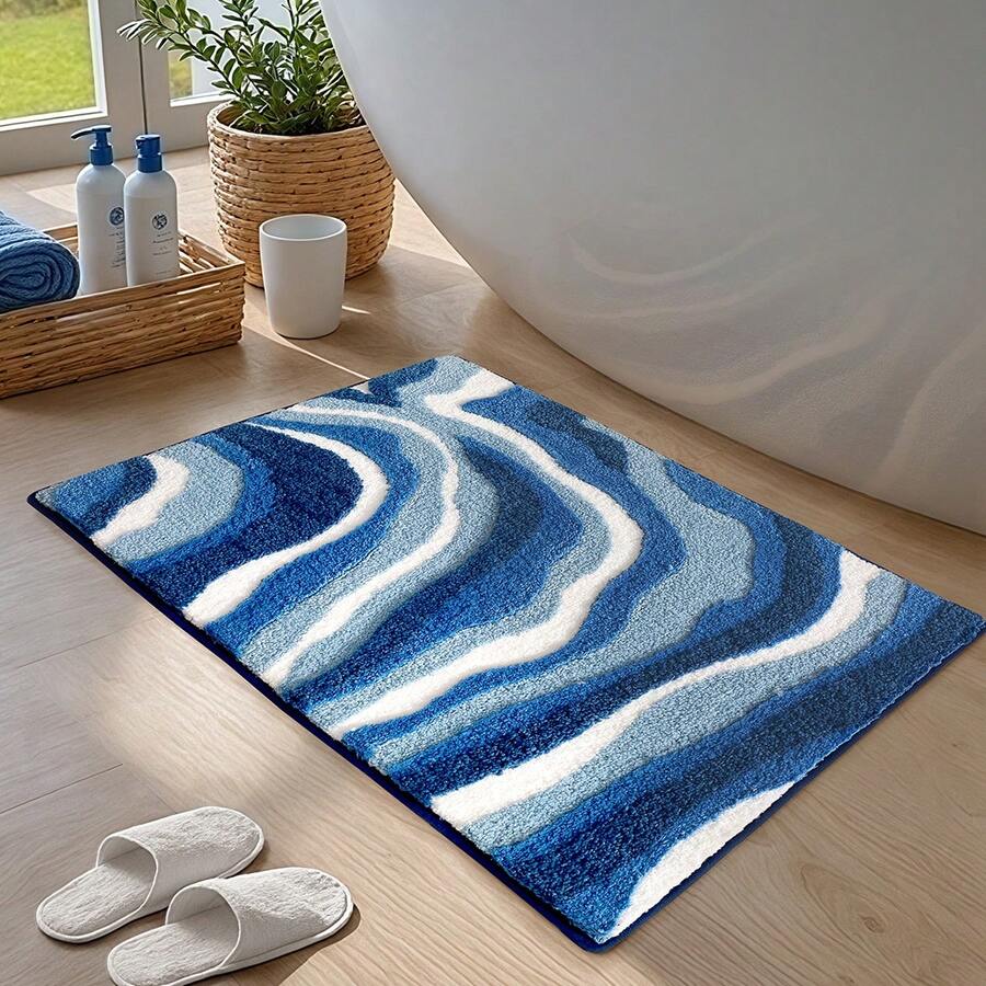 Summer Style Bathroom Rugs,Soft And Absorbent Bath Mats Non-Slip Backing Shower Rug,Machine Washable, Bathroom, Kitchen And Entryway Home Decor,Sea Beach Starfish Shell Bath Floor Mat,22"X34" - Blue - View 1
