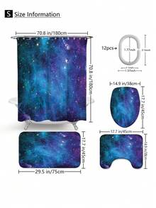 1pc/4pcs Starry Night Sky Print Bathroom Decor Set, Includes Waterproof Shower Curtain With 12 Hooks, Anti-Slip Rug, U-Shaped Mat, Round Toilet Seat Cover, Multi-Functional Bathroom Ensemble Bathroom Accessories Back To School