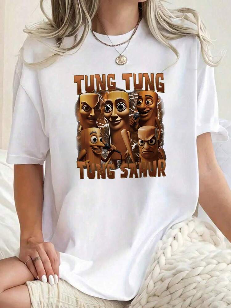 YOKASA Camiseta de mujer con estampado de letras de dibujos animados - Blanco-ZM208 - Añade 1