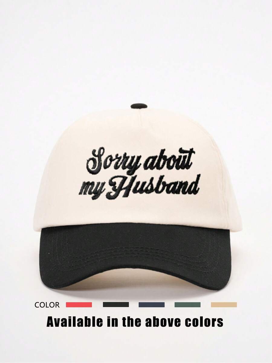 1pc Sorry About My Husband Embroidery Colorblock Baseball Cap, Outdoor Sun Protection Hat Suitable For Boys, Girls, Travel, Beach, Spring/Autumn - Embroidery - View 1