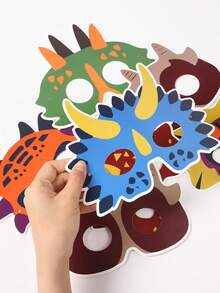 12pcs Dinosaur Theme Party Masks, Birthday Party Masks, Paper Dinosaur Masks, Suitable For Birthday Party, Halloween And Christmas Costumes, Wildlife Role Play Props - Multicolor - View 3