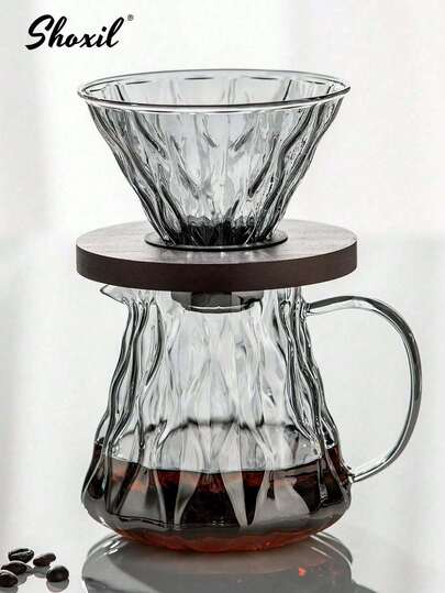 1 件套滴滤咖啡壶套装 - 600 毫升玻璃滴滤器和玻璃水瓶，带木支架，专业咖啡冲泡套装，适用于家庭/办公室/礼物（20 盎司，包括玻璃过滤器和耐热底座）