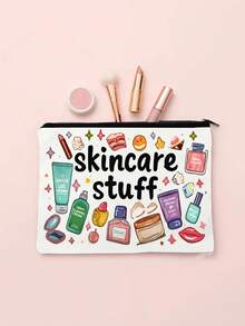 Skincare Stuff 卡通化妝品印花化妝包，便攜拉鍊旅行化妝收納袋，適合存放護膚品、乳液、口紅 - 彩色 - 查看 3