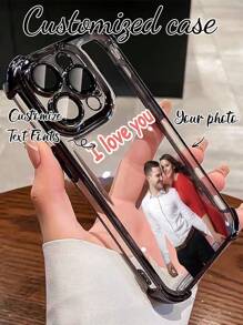 1 件可定制 DIY 手机壳 - 黑色 4 角防震 TPU 手机壳，兼容 16e、11/12/13/14/15/16 Pro Max、Galaxy A16、S25 Ultra、Redmi Note 14、OPPO、Honor、Spark Go 2024/Infinix Smart 8、Moto G30、气垫角、防刮、轻巧时尚的完美礼物