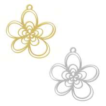 2pcs Fashionable 304 Stainless Steel Gold/Silver Plant & Flower Pattern Pendant, Vacuum Electroplated Durable Craft, Suitable For Necklace, Earrings, DIY Jewelry Making