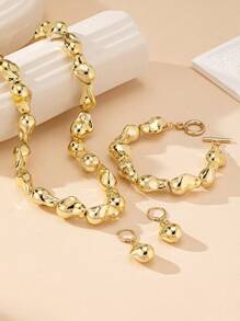 1 Set vintage eleganter geometrischer unregelmäßiger Perlenkette, Armband und Ohrringe, Luxus-Geschenk für Frauen