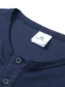 Men's Summer Casual Sports Short Sleeve T-Shirt, Fashion Quick-Dry Breathable Solid Color Slim Fit Henley