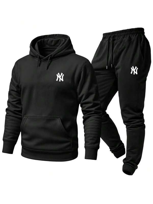 Conjunto Moletom Unissex Estampado New York Cidade Calça e Blusa Com Capuz Bolso Canguru